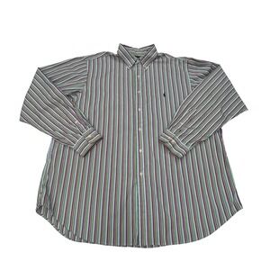 Ralph‎ Lauren Classic Fit Shirt Mens XXL 2XL Long Sleeve Striped Green Pink Blue